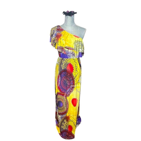 Angel Yellow Red One Shoulder Sundress - Picture 1 of 10